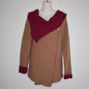 A Ida Cardigan Sz S Colorblock Wool Blend Neutral Minimalist Italy Artsy Work